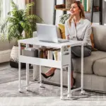 HOMCOM Folding Computer Desk, Foldable Desk with Storage Bag, Shelf and Wheels for Small Spaces, Home Office, White - Image 9