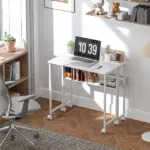 HOMCOM Folding Computer Desk, Foldable Desk with Storage Bag, Shelf and Wheels for Small Spaces, Home Office, White - Image 10
