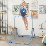 Folding Gymnastics Bar for Kids Ages 3-8, Gymnastics Bars for home, 34.8-50.6" Height, Bubble Gum Blue - Image 2