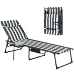 Folding Outdoor Chaise Lounge Chair Tanning Chair with 5-Level Adjustable Back, Side Table, Pillow, Pocket, Blue White - Image 11