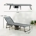 Folding Outdoor Chaise Lounge Chair Tanning Chair with 5-Level Adjustable Back, Side Table, Pillow, Pocket, Blue White - Image 3