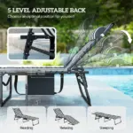 Folding Outdoor Chaise Lounge Chair Tanning Chair with 5-Level Adjustable Back, Side Table, Pillow, Pocket, Blue White - Image 4
