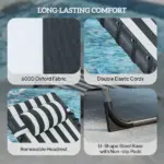 Folding Outdoor Chaise Lounge Chair Tanning Chair with 5-Level Adjustable Back, Side Table, Pillow, Pocket, Blue White - Image 5
