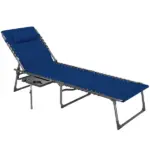 Folding Outdoor Chaise Lounge Chair Tanning Chair with 5-Level Adjustable Back, Side Table, Pillow, Pocket, Dark Blue - Image 11