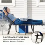 Folding Outdoor Chaise Lounge Chair Tanning Chair with 5-Level Adjustable Back, Side Table, Pillow, Pocket, Dark Blue - Image 4