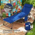 Folding Outdoor Chaise Lounge Chair Tanning Chair with 5-Level Adjustable Back, Side Table, Pillow, Pocket, Dark Blue - Image 6
