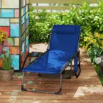 Folding Outdoor Chaise Lounge Chair Tanning Chair with 5-Level Adjustable Back, Side Table, Pillow, Pocket, Dark Blue - Image 9
