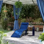 Folding Outdoor Chaise Lounge Chair Tanning Chair with 5-Level Adjustable Back, Side Table, Pillow, Pocket, Dark Blue - Image 10