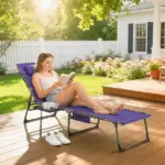 Folding Outdoor Chaise Lounge Chair Tanning Chair with 5-Level Adjustable Back, Side Table, Pillow, Pocket, Purple - Image 2
