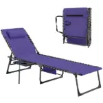 Folding Outdoor Chaise Lounge Chair Tanning Chair with 5-Level Adjustable Back, Side Table, Pillow, Pocket, Purple - Image 11