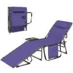 Folding Outdoor Chaise Lounge Chair Tanning Chair with 5-Level Adjustable Back, Side Table, Pillow, Pocket, Purple