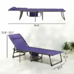 Folding Outdoor Chaise Lounge Chair Tanning Chair with 5-Level Adjustable Back, Side Table, Pillow, Pocket, Purple - Image 3