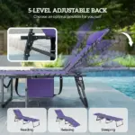Folding Outdoor Chaise Lounge Chair Tanning Chair with 5-Level Adjustable Back, Side Table, Pillow, Pocket, Purple - Image 4