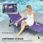 Folding Outdoor Chaise Lounge Chair Tanning Chair with 5-Level Adjustable Back, Side Table, Pillow, Pocket, Purple - Image 6
