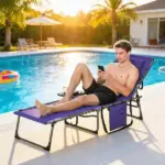 Folding Outdoor Chaise Lounge Chair Tanning Chair with 5-Level Adjustable Back, Side Table, Pillow, Pocket, Purple - Image 10