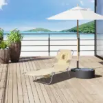 Outsunny Folding Outdoor Chaise Lounge Sun Tanning Chair with Face Cavity, Pillow, 5-level Adjustable for Beach, Pool, Beige - Image 2