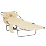 Outsunny Folding Outdoor Chaise Lounge Sun Tanning Chair with Face Cavity, Pillow, 5-level Adjustable for Beach, Pool, Beige - Image 11