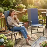 Outsunny Folding Patio Chairs Set of 2, Padded High Back Lawn Camping Chairs with Armrests, 600D Oxford Fabric, Dark Blue - Image 2