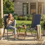 Outsunny Folding Patio Chairs Set of 2, Padded High Back Lawn Camping Chairs with Armrests, 600D Oxford Fabric, Dark Blue - Image 9