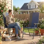 Outsunny Folding Patio Chairs Set of 2, Padded High Back Lawn Camping Chairs with Armrests, 600D Oxford Fabric, Dark Blue - Image 10