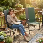 Folding Patio Chairs Set of 2, Padded High Back Lawn Camping Chairs with Armrests, 600D Oxford Fabric, Dark Green - Image 2
