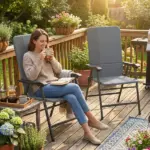 Outsunny Folding Patio Chairs Set of 2, Padded High Back Lawn Camping Chairs with Armrests, 600D Oxford Fabric, Light Gray - Image 2