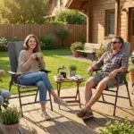 Outsunny Folding Patio Chairs Set of 2, Padded High Back Lawn Camping Chairs with Armrests, 600D Oxford Fabric, Light Gray - Image 8