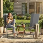 Outsunny Folding Patio Chairs Set of 2, Padded High Back Lawn Camping Chairs with Armrests, 600D Oxford Fabric, Light Gray - Image 9