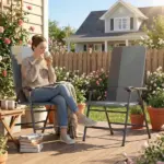 Outsunny Folding Patio Chairs Set of 2, Padded High Back Lawn Camping Chairs with Armrests, 600D Oxford Fabric, Light Gray - Image 10