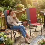 Folding Patio Chairs Set of 2, Padded High Back Lawn Camping Chairs with Armrests, 600D Oxford Fabric, Red - Image 2