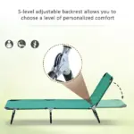 Outsunny Folding Patio Lounger Chair, Green, 5-Level Adjustable Back, Breathable, Sun Recliner, for Camping, Beach, Pool - Image 4