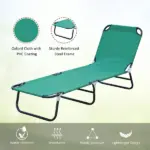 Outsunny Folding Patio Lounger Chair, Green, 5-Level Adjustable Back, Breathable, Sun Recliner, for Camping, Beach, Pool - Image 5