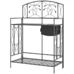 Outsunny Folding Potting Bench Table, Metal Garden Workstation, Work Bench with Large Built-in Bag with Cover, 5 Hanging Hooks and Storage Shelf - Image 11