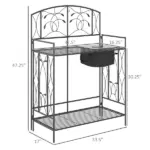 Outsunny Folding Potting Bench Table, Metal Garden Workstation, Work Bench with Large Built-in Bag with Cover, 5 Hanging Hooks and Storage Shelf - Image 3