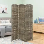 HOMCOM Folding Room Divider Screen 3 Panel 6' Tall Privacy Screen Freestanding Wood Partition for Home Office, Dark Rustic Oak - Image 2