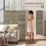 HOMCOM Folding Room Divider Screen 3 Panel 6' Tall Privacy Screen Freestanding Wood Partition for Home Office, Dark Rustic Oak - Image 4