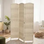 HOMCOM Folding Room Divider Screen 3 Panel 6' Tall Privacy Screen Freestanding Wood Partition for Home Office, Washed Oak - Image 2