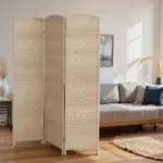 HOMCOM Folding Room Divider Screen 3 Panel 6' Tall Privacy Screen Freestanding Wood Partition for Home Office, Washed Oak - Image 8