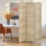 HOMCOM Folding Room Divider Screen 3 Panel 6' Tall Privacy Screen Freestanding Wood Partition for Home Office, Washed Oak - Image 9