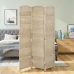 HOMCOM Folding Room Divider Screen 3 Panel 6' Tall Privacy Screen Freestanding Wood Partition for Home Office, Washed Oak - Image 10