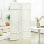 Folding Room Divider Screen 3 Panel 6' Tall Privacy Screen Freestanding Wood Partition for Home Office, White - Image 2