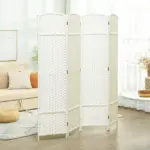 Folding Room Divider Screen 4 Panel 5.6 ' Tall Privacy Screen Freestanding Room Partition for Home Office, White - Image 2