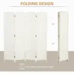 Folding Room Divider Screen 4 Panel 5.6 ' Tall Privacy Screen Freestanding Room Partition for Home Office, White - Image 5