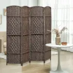 Folding Room Divider Screen 4 Panel 6' Tall Privacy Screen Freestanding Wood Partition for Home Office, Brown - Image 2