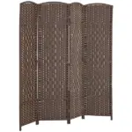 Folding Room Divider Screen 4 Panel 6' Tall Privacy Screen Freestanding Wood Partition for Home Office, Brown - Image 11