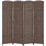 Folding Room Divider Screen 4 Panel 6' Tall Privacy Screen Freestanding Wood Partition for Home Office, Brown