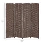 Folding Room Divider Screen 4 Panel 6' Tall Privacy Screen Freestanding Wood Partition for Home Office, Brown - Image 3