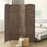 Folding Room Divider Screen 4 Panel 6' Tall Privacy Screen Freestanding Wood Partition for Home Office, Brown - Image 10