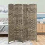 HOMCOM Folding Room Divider Screen 4 Panel 6' Tall Privacy Screen Freestanding Wood Partition for Home Office, Dark Rustic Oak - Image 2