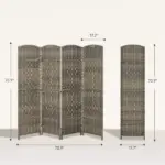 HOMCOM Folding Room Divider Screen 4 Panel 6' Tall Privacy Screen Freestanding Wood Partition for Home Office, Dark Rustic Oak - Image 3